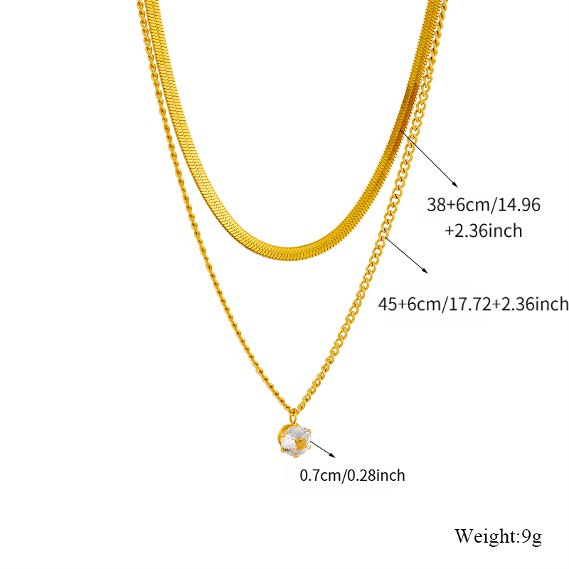 Women's Double-Layer Golden Chain Necklace with Synthetic Zirconia